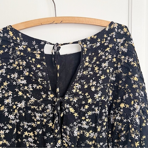 Free People • Dessa Bodysuit blouse black floral pleated yellow white flowers - Picture 15 of 16